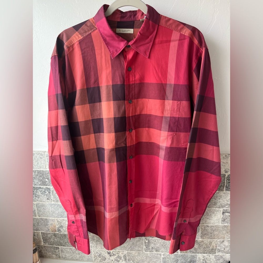 Burberry Brit men authentic check stretch long sleeve button down shirt SIZE XXL